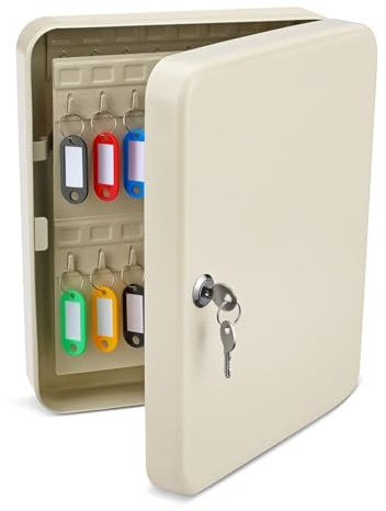 Flexzion Key Cabinet Key Lock Box Wall Mount with 60 Key Holder Organizer Locker Case, Colored Key Tags & Hooks Wall Mounted Lock Box for Keys Storage, Homes, Property, Hotels, Business (Gray)