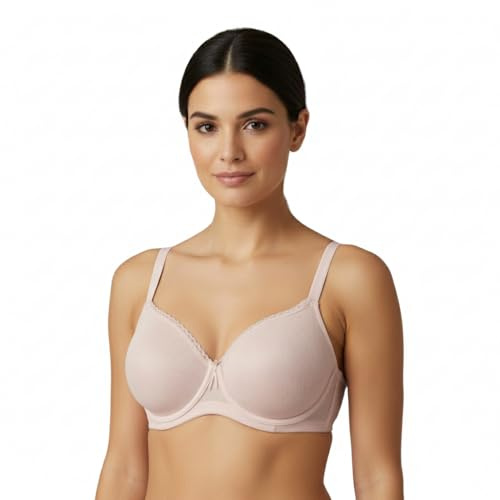 Selene, Sujetador Moldeador para Mujer, Banda Alta Cruzada, con Aros y Copas Acolchadas Decoradas, Colección Violeta, Color Rosa, Talla 90C