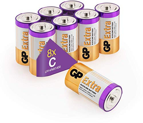 GP Extra Alkaline Batterien C 1,5V Spannung, 8 Stück Babyzellen Batterien LR14 mit Neuer G-Tech Technologie