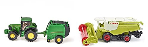 SIKU 1665, Trattore John Deere con pressa per balle con 2 balle incluse, Metallo/Plastica & 1476, Mietitrebbia Claas, Metallo/Plastica