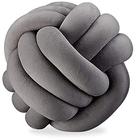 Relaxdays Set of 5 Knot Pillows, Knotted Tie Cushion for Sofa, Decorative, Nordic/Celtic, Braid, Ø 25 cm, Grey
