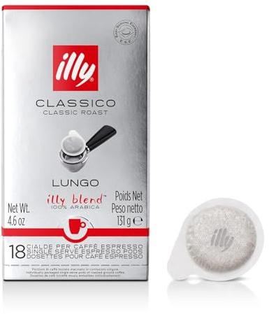 illy Kaffee CLASSICO lungo, klassische Röstung, E.S.E. Kaffeepads - 1 Verpackung mit 18 Kaffeepads