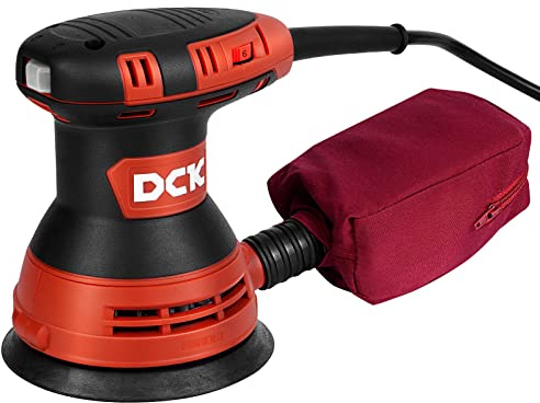 DCK Excenterslip, 3 0 AMP slipmaskin, 6 hastigheter, 4 000–12 000 varv/min, 125 mm med 10 sandpapper, dammpåsar, låg vibration, multislip för träbearbetning, dekoration möbler (KSA125)