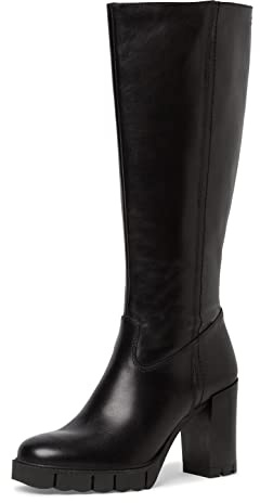 Tamaris Botas de Caña Larga para Mujer, Piel, Tacón Cuadrado, Cómodas, Negro, 39 EU