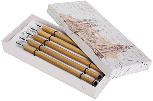 5 bolígrafos de caligrafía vintage de bambú con punta de bambú Qalam hecha a mano de manga Dip Ink Wooden Painting Kit School SuppliesNatural Nib (1-5 plumas)