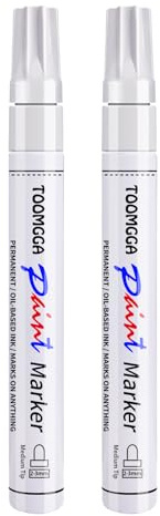 TOOMGGA 2 White Paint Pens Permanent Paint Markers, Oil Based Medium Tip