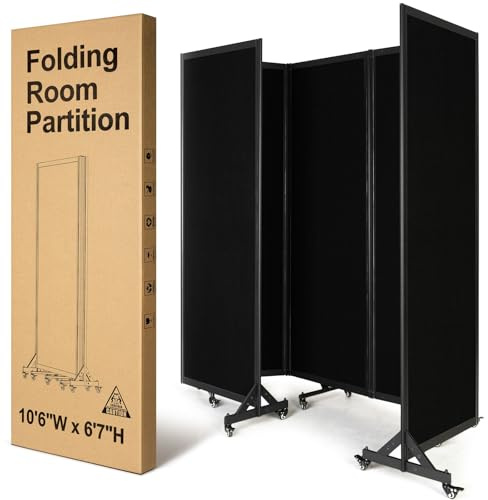 Strongbird Folding Room Partition, Office Partition Dividers, Privacy Divider Wall, Office Divides, 10'6W x 6'7H,Black
