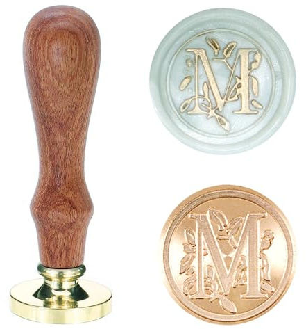 Poemluve sigillstämpel med bokstäver AZ 25 mm vintage vaxsigill stämpelset med trähandtag för gåvor, förpackning, gratulationskort, inbjudningar, gör-det-själv (bokstav M)
