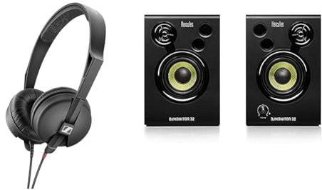 Sennheiser HD 25 Auriculares DJ Supraaurales Ligeros & Hercules DJMonitor 32-2 Altavoces Activos de monitorización de 15 vatios RMS