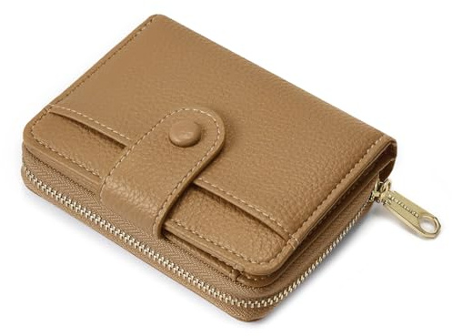 ANYWN Geldbörse Damen klein aus Weichem Leder, Kleines Portemonnaie Damen, Mini Geldbeutel mit Großes Zipper Münzfach Braun