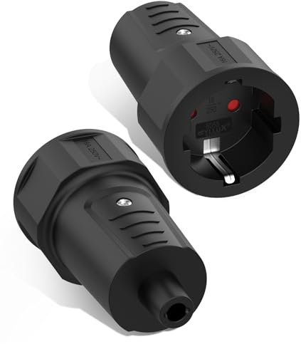Schuko Kupplung, 2 Stück Schutzkontakt 250 V/16 A Schuko Kupplung IP44 mit Knickschutztülle für 8mm Kabel