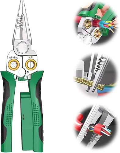 Sbyzm Pinza Spelafili Multifunzione 8 in 1, con Funzione di Misurazione dell'Elettricità, Professionale per Elettricisti, in Acciaio Inossidabile Verde