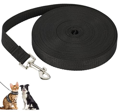 10 m Correa Larga Perro, Correa Perro Larga Negro Adiestramiento Correa de Fuerte Ajustable con Mosquetón Cuerda Resistente para Mascota Camping Paseo Entrenamiento