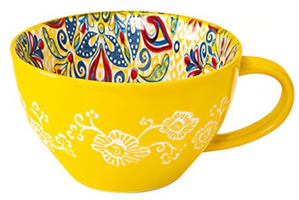 Dowbom Tazza da zuppa con manico, ciotola per microonde da 400 ml, ciotola in ceramica per colazione, tazza da brodo (giallo)