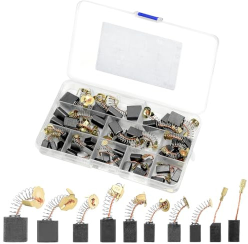 QWORK® Lot de 40 balais de charbon de rechange pour moteur électrique, avec 10 tailles pour balais de carbone, compatibles avec perceuses, scies, meuleuses et plus encore
