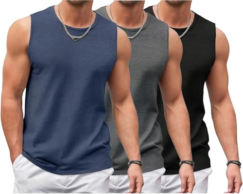PINSPARK Lot De 3 DéBardeurs sans Manches pour Homme T-Shirt Fitness Muscle DéBardeur Gym Hauts D'EntraîNement Fonctionnel Bodybuilding Sports sous-VêTement Course éTé
