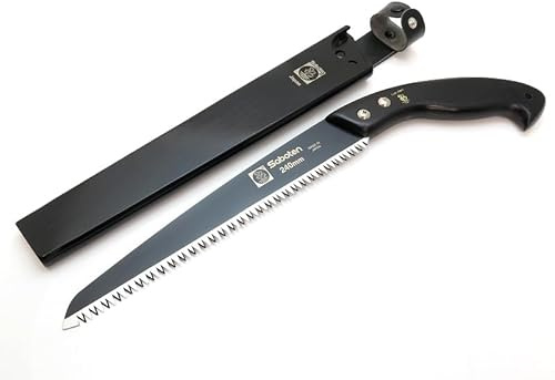 Saboten Japanese Pruning Saw 9.4 in (240mm) – Fluorine-Coated High-Carbon Steel Blade, 7.5mm Tooth Pitch, Smooth Pull Cuts, Wooden Handle, Wood Sheath Included, Made in Japan