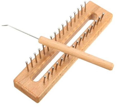 Stickat ramset trä stickad vävstol med armbågar virkade nålar, rektangulär handvävningsmaskin vävstol vävning kit stickbräda med 32 Pegs för halsduk pullover halsduk halsduk hatt