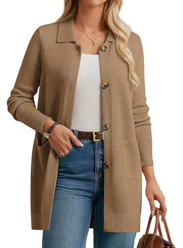 GRACE KARIN Women's Long Cardigans Long Sleeve Lapel Neck Button Cardigan