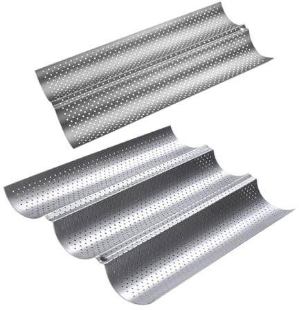 CONGARTENO Moldes Para Cocinar Bandejas Para Hornear Pan Francés Plateadas De Acero Inoxidable Revestimiento Antiadherente, Tamaño Mediano y Pequeño, Para Hornear 2 y 3 Panes, Uso Doméstico