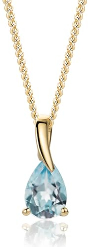 MIORE Collana Donna, Goccia Topazio Blu Naturale, Ciondolo Oro Giallo 9KT 375, Catenina Argento 925 Placcata Oro 18Kt, Gioiello Anallergico, Elegante Portagioie