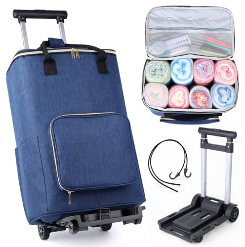 Aeelike Knitting Bag on Wheels, Extra Large Capacity Yarn Storage Bag Portable Yarns Bags for Crocheting on The Go Carrying Knitting Needles Hooks, Ideal Gift
