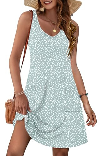 MOLEARNI Robe d'été Femmes - sans Manches Col V T-Shirt Midi Décontractée Point Vert 2XL
