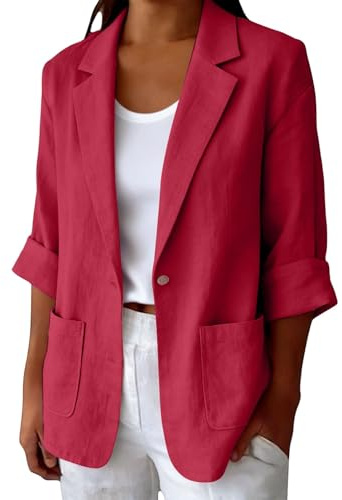 Chemisier Femme Chemise et Veste ete Chemise en Lin Manche Longues Chemises Col de Costume Blouse Ample Casual Haut Femme Chic Et Elegant Legere Tenue de Bureau