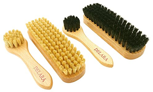 DELARA Kit de brosses à Chaussures : Petites brosses à Chaussures et brosses à Cirage en Poils naturels, 4 pièces au Total