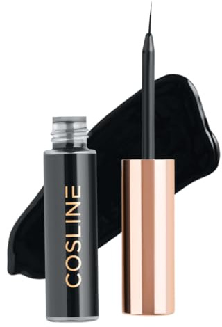 COSLINE Eyeliner flüssig 501, Liquid, Black, Schwarz, Hauchfeiner Pinsel, Präzise, Hochpigmentiert, Schnelltrocknend, Langanhaltend, Vegan