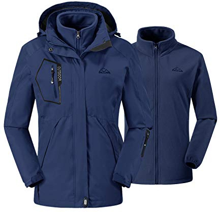 donhobo Womens 3 In 1 Jackets Fleece Ski Jacket Softshell Winter Waterproof Full Zip Windproof Coat Zip Pockets