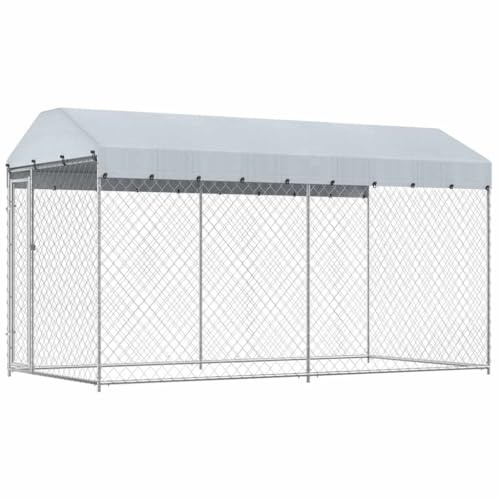 vidaXL Canile da Esterno con Tetto Robusto Sicuro con Serratura Box Gabbia Protezione Recinzione per Cani 382x192x225 cm in Acciaio Zincato Argento