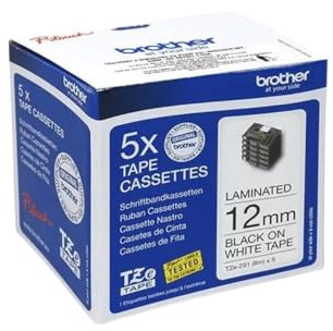 Brother TZe-231 Labelling Tape Cassettes, Black on White, Multi-Pack, Includes 5 x Tapes, Brother Genuine Supplies, 12 mm (Multi-Pack)