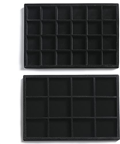 Frebeauty Stackable Velluto Gioielli Organizzatore Vassoi per Cassetti Inserti Gioielli Storage Vassoio Display Caso, Orecchini Stud Bracciali Collana Anelli Accessori Vassoi per Donne(Set di 2,Nero)