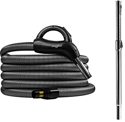 HouseVac Premium Saugschlauch für Zentralstaubsauger Länge 12m und Teleskoprohr |Passend Fast alle Zentralstaubsauger|Beide Schlauchenden drehen Sich um 360 Grad|mit EIN/AUS-Schalter |Clipbefestigung