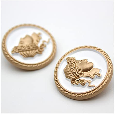 5 PCS Round Metal Pattern Button Human Head Pattern Gold Silver Button for Clothes Decorative Accessories (White Gold, 23mm)