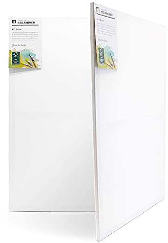 2er-Set Künstler-Leinwand zum Bemalen 60x90cm groß. Die leere, weiße Leinwand aus 100% Baumwolle ist umlaufend gespannt auf FSC® Holz-Keilrahmen mit 17mm Stärke, 280g/m², 2-fach weiß grundiert