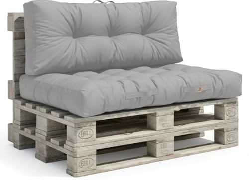 Déco Arts — Coussin Palette Lot de 2 (Assise 120x80 + Dossier 120x40) — Tissu Déperlant Anti-UV — Mousse Confort 240g/m² — Oeko-TEX 100 — Gris Galet