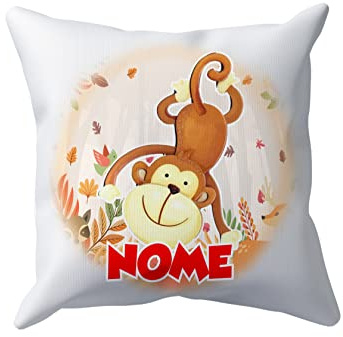 Puzzletee Cuscino Scimmia - NOME PERSONALIZZATO - Scimmietta - Animali Simpatici - Cuscini 40X40 CM - Bambino - Idee Regalo