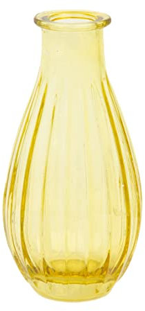 Talking Tables Yellow Glass Bud Vase for Flowers | Small Ribbed Narrow Necked Bottles for Home Décor, Arrangements, Easter, Wedding Centrepieces for Table Decorations, Windowsill, One Size