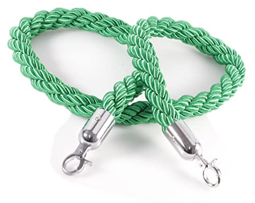 Kerafactum Repspärrband, rep med karbinhakar, krokar, spärrrep, rep för avstängning, extra tjockt stängningsrep, lämplig som dekoration, ledstång eller ledstång Ø 32 mm, 150 cm, grön, silver