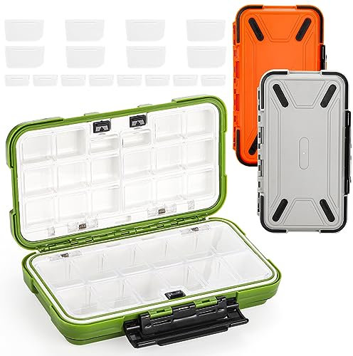 ZENFUN 3 Packs Fishing Lure Box, Tackle Storage Trays, Bait Case, Accessory Boxes - Thicker Plastic, Waterproof and Airtight (Orange, Green, Grey)