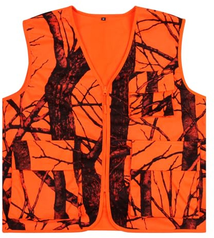 VicBre Chaleco de Caza Naranja Brillante con Bolsillos para Hombre Pesca Camping Ropa Exterior, naranja, M
