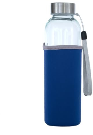 GERLINOVA Glass Water Bottle, Sports Bottle, Hiking Bottle, Plain Bottle & School Bottle, Sustainable Drinking Bottle for Every Day, Colour Blue