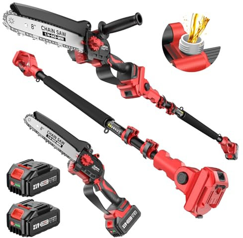 Avhrit 8 Inch Pole Saw & Mini Chainsaw 2-in-1, 10ft High Reach Battery Powered Pole Chainsaw with 2 x 4.0Ah Batteries, Brushless Motor, Tool-Free Tensioning, and Oiler for Tree Trimming