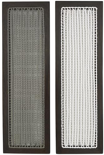 Deco 79 Mango Wood Geometric Handmade Home Wall Decor Woven Wall Sculpture with White and Sage Macrame, Set of 2 Wall Art 12 W, 38 H, Dark Brown