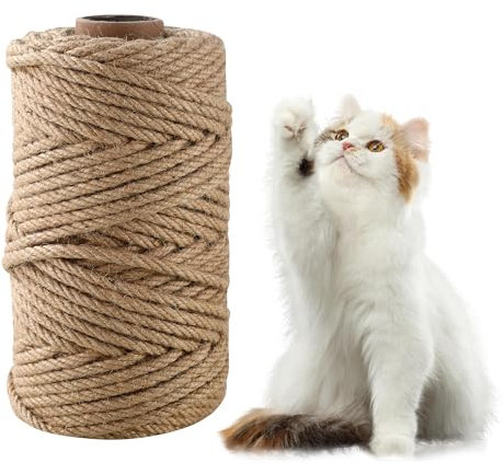 Corde pour Arbre à Chat 6 mm x 60 m，Naturel Corde Sisal，Corde Jute，Corde Arbre à Chat pour réparation et Remplacement，Jardinage, Bricolage, décoration de la Maison