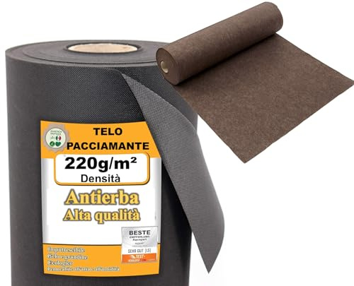 Generico Telo Pacciamatura Contro Le Erbe Infestanti 220g/m² - Resistente allo Strappo e Permeabile all'Acqua - Elevata Resistenza UV - Telo per Orto (10m² (10m x 1m), Marrone)