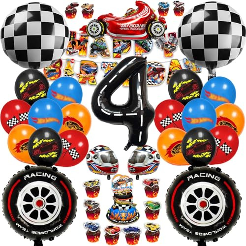 Chingcoo 54 Piezas Hot Wheels 4 Años, Decoración para Fiestas y Juegos de Niño, Globos Temáticos Cars