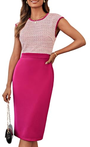 GRACE KARIN Robe Tendance Longueur Genou pour Femmes élégantes Robe Crayon Robe d'affaires Robe Fourreau Grille Rose Rouge M